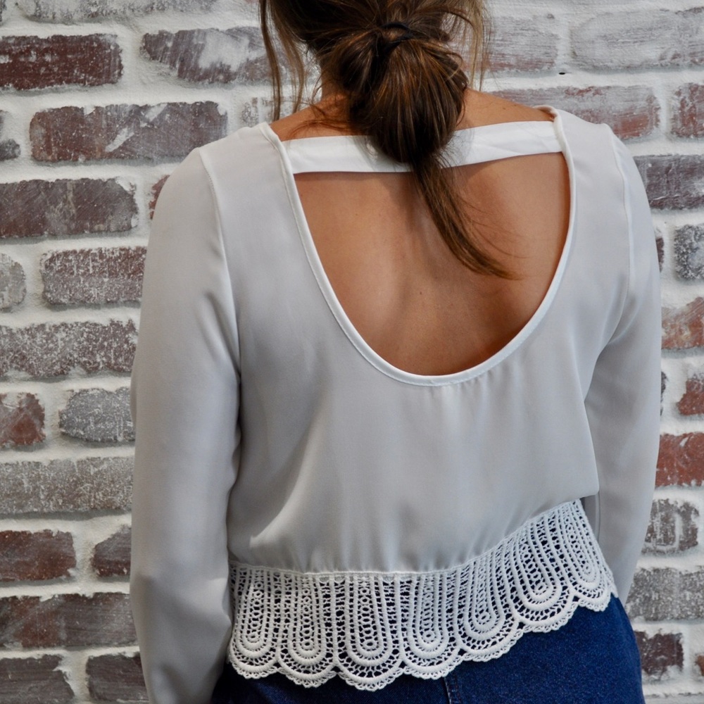 Long Sleeve Crop Top, White